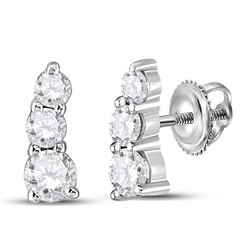 1/2 CTW Womens Round Diamond Fashion 3-stone Earrings 10kt White Gold - REF-54N5A