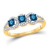 Image 1 : 5/8 CTW Round Blue Color Enhanced Diamond 3-stone Bridal Wedding Ring 10kt Yellow Gold - REF-36T2V