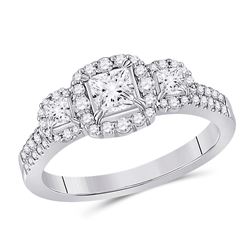 1 CTW Princess Diamond 3-stone Bridal Wedding Engagement Ring 14kt White Gold - REF-177H3R