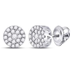 1/2 CTW Womens Round Diamond Flower Halo Cluster Earrings 14kt White Gold - REF-43R6X