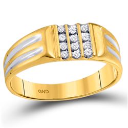 1/8 CTW Mens Round Diamond Triple Row Band Ring 10kt Yellow Gold - REF-21Y2N