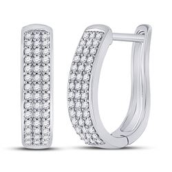 3/8 CTW Womens Round Diamond Oblong Hoop Earrings 10kt White Gold - REF-34T3V