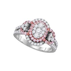 1 & 1/4 CTW Womens Round Pink Diamond Oval Cluster Ring 14kt White Gold - REF-136T4V