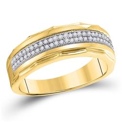 1/5 CTW Mens Round Diamond Wedding Scalloped Edge Band Ring 10kt Yellow Gold - REF-36F2W