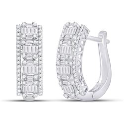 1 & 3/8 CTW Womens Baguette Diamond Fashion Cocktail Earrings 14kt White Gold - REF-156Y7N