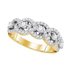 1 CTW Womens Round Pave-set Diamond Linked Circle Band Ring 14kt Yellow Gold - REF-81R7X