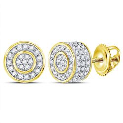 3/4 CTW Mens Round Diamond 3D Cluster Stud Earrings 10kt Yellow Gold - REF-30W7H