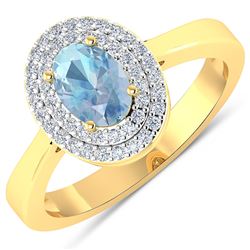 Natural 0.76 CTW Aquamarine & Diamond Ring 14K Yellow Gold - REF-36T9H