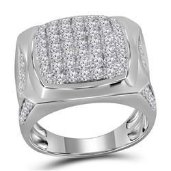 2 & 7/8 CTW Mens Round Diamond Square Cluster Ring 10kt White Gold - REF-190N8A