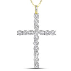 7/8 CTW Mens Round Diamond Cross Charm Pendant 10kt Yellow Gold - REF-83A9M
