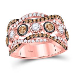 1 & 3/4 CTW Womens Round Brown Diamond Fashion Band Ring 14kt Rose Gold - REF-136V4Y
