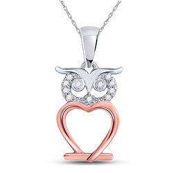 1/20 CTW Womens Round Diamond Owl Bird Animal Pendant 10kt Two-tone Gold - REF-8A9M