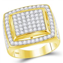 3 CTW Mens Round Diamond Cluster Ring 10kt Yellow Gold - REF-213V5Y