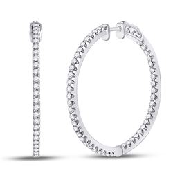 1 & 1/2 CTW Womens Round Diamond Slender Single Row Hoop Earrings 14kt White Gold - REF-167R2X