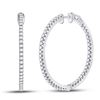 Image 1 : 1 & 1/2 CTW Womens Round Diamond Slender Single Row Hoop Earrings 14kt White Gold - REF-167R2X