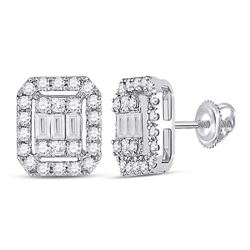 1/2 CTW Womens Baguette Diamond Rectangle Cluster Earrings 14kt White Gold - REF-54N5A