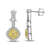 Image 1 : 1 & 1/3 CTW Womens Round Yellow Diamond Offset Square Dangle Earrings 14kt White Gold - REF-154F3W