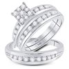 Image 1 : 1/2 CTW His Hers Round Diamond Solitaire Matching Wedding Set 10kt White Gold - REF-51F2W