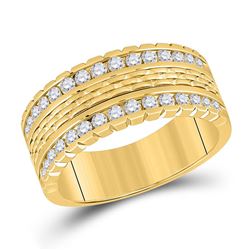 1 CTW Mens Round Diamond Wedding Band Ring 14kt Yellow Gold - REF-160F3W