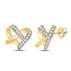 1/10 CTW Womens Round Diamond Heart Earrings 10kt Yellow Gold - REF-16N4A