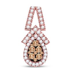 7/8 CTW Womens Round Brown Diamond Teardrop Pendant 14kt Rose Gold - REF-74A9M