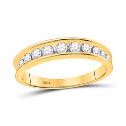 1/2 CTW Womens Round Channel-set Diamond Single Row Wedding Band Ring 14kt Yellow Gold - REF-36R2X