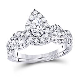 1 CTW Pear Diamond Bridal Wedding Ring 14kt White Gold - REF-129Y5N