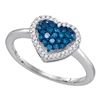 1/3 CTW Womens Blue Color Enhanced Diamond Heart Cluster Anniversary Ring 10k White Gold - REF-21X2T