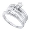 1/4 CTW His Hers Marquise Diamond Solitaire Matching Wedding Set 10kt White Gold - REF-45N2A