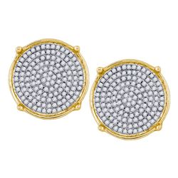 1/2 CTW Mens Round Diamond Circle Cluster Earrings 10kt Yellow Gold - REF-42Y2N