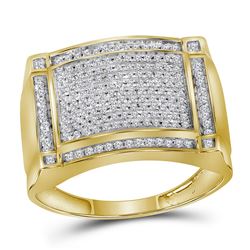 1/2 CTW Mens Round Diamond Rectangle Cluster Ring 10kt Yellow Gold - REF-51N2A