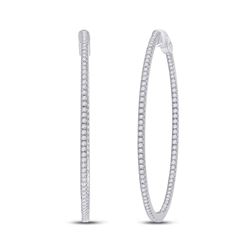 1 & 3/4 CTW Womens Round Diamond Hoop Earrings 14kt White Gold - REF-204Y5N