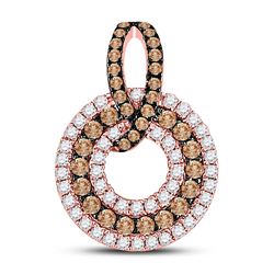 1/2 CTW Womens Round Brown Diamond Circle Pendant 10kt Rose Gold - REF-29Y9N