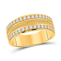 3/4 CTW Mens Round Diamond Wedding Wheat Band Ring 14kt Yellow Gold - REF-143X2T
