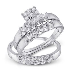 1/8 CTW His Hers Round Diamond Cluster Matching Wedding Set 10kt White Gold - REF-34R3X