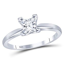 5/8 CTW Womens Princess Diamond Solitaire Bridal Wedding Engagement Ring 14kt White Gold - REF-120H2