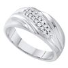 Image 1 : 1/4 CTW Mens Round Pave-set Diamond Diagonal Double Row Wedding Band Ring 10kt White Gold - REF-34X8