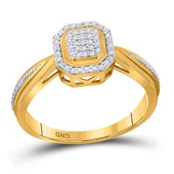 1/10 CTW Womens Round Diamond Octagon Cluster Ring 10kt Yellow Gold - REF-21X8T