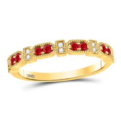 1/4 CTW Womens Round Ruby Diamond Stackable Band Ring 10kt Yellow Gold - REF-25N3A