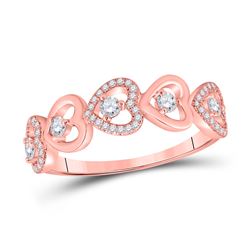 3/8 CTW Womens Round Diamond Heart Band Ring 10kt Rose Gold - REF-38Y2N