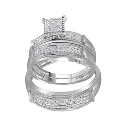 3/8 CTW His Hers Round Diamond Cluster Matching Wedding Set 10kt White Gold - REF-60N7A