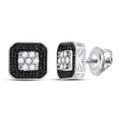 1/4 CTW Womens Round Black Color Enhanced Diamond Square Cluster Earrings 10kt White Gold - REF-19R2