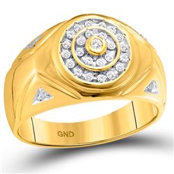 1/4 CTW Mens Round Diamond Concentric Circle Cluster Ring 10kt Yellow Gold - REF-31X9T