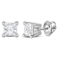 1/2 CTW Unisex Princess Diamond Solitaire Stud Earrings 14kt White Gold - REF-49R3X