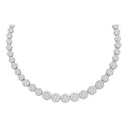 14 CTW Womens Round Diamond Cocktail Flower Cluster Necklace 14kt White Gold - REF-1227T3V