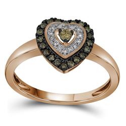 1/4 CTW Womens Round Brown Diamond Heart Ring 10kt Rose Gold - REF-24N5A