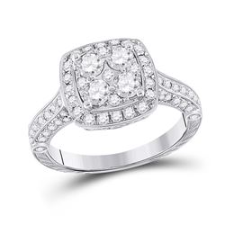 1 & 1/4 CTW Round Diamond Cluster Bridal Wedding Engagement Ring 14kt White Gold - REF-109A2M