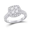 Image 1 : 1 & 1/4 CTW Round Diamond Cluster Bridal Wedding Engagement Ring 14kt White Gold - REF-109A2M