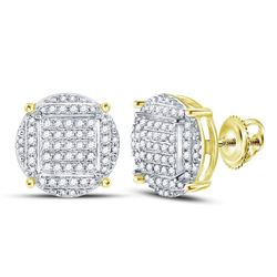 5/8 CTW Mens Round Diamond Circle Cluster Stud Earrings 10kt Yellow Gold - REF-46A3M
