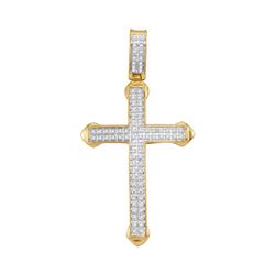 1/4 CTW Mens Round Diamond Cross Charm Pendant 10kt Yellow Gold - REF-35T4V
